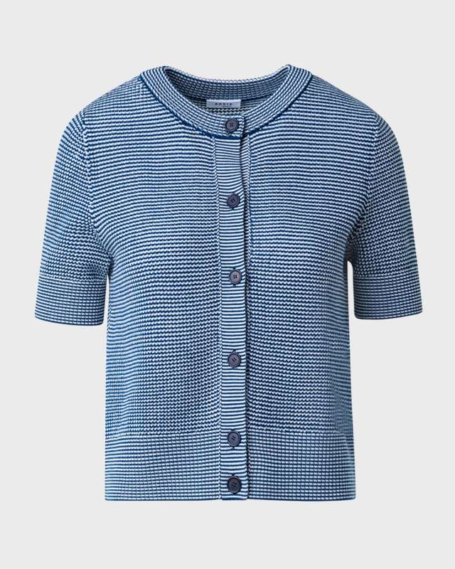 Wool Knit Short-Sleeve Button-Front Cropped Cardigan